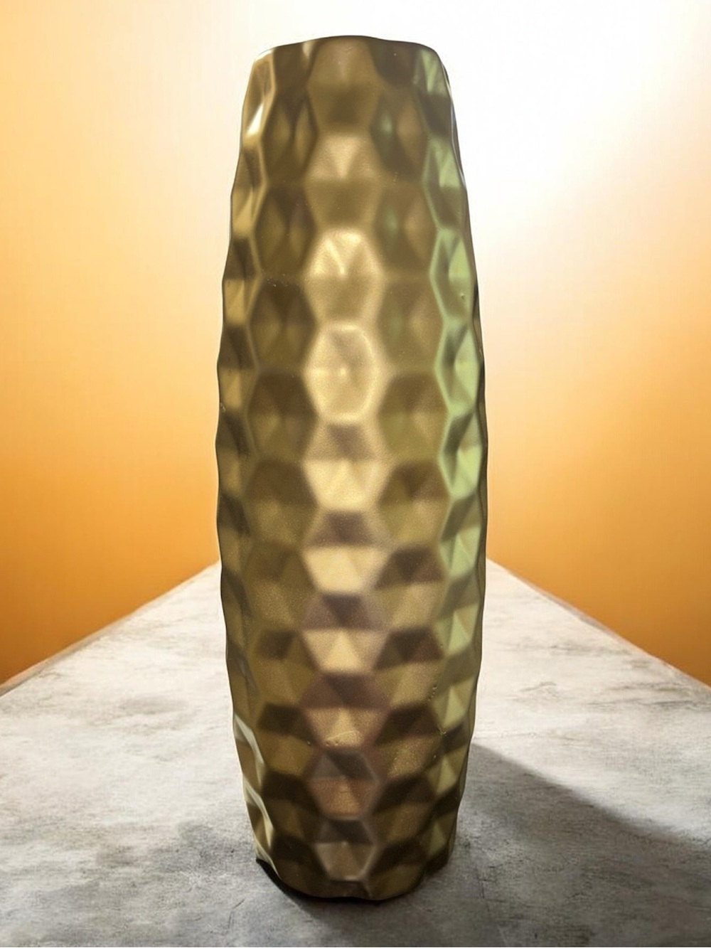 SO&SEWS Upcycled 15” Tall Metallic Gold Geometric Dimpled Ceramic Vase - Picture 1 of 3